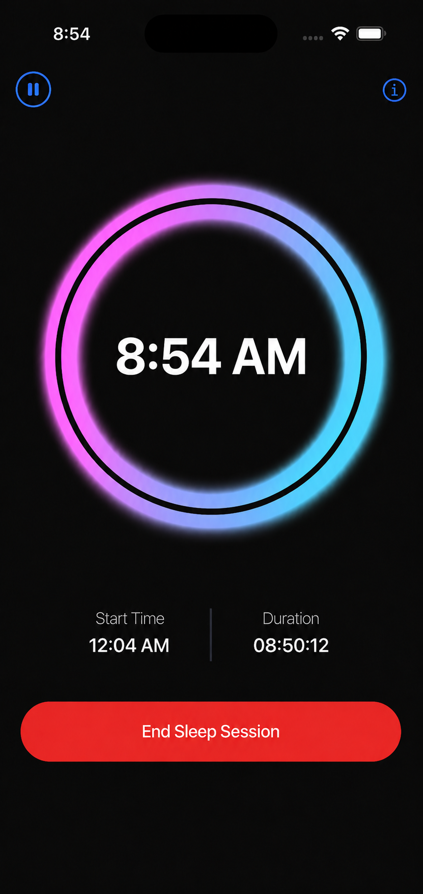 DozyBlue app screen showing an active sleep session